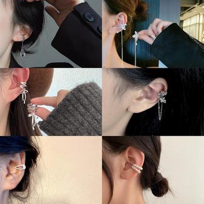 Orecchino a clip con nappe e farfalla stile coreano: Orecchini Clip-On Squisiti Senza Foratura per Donna