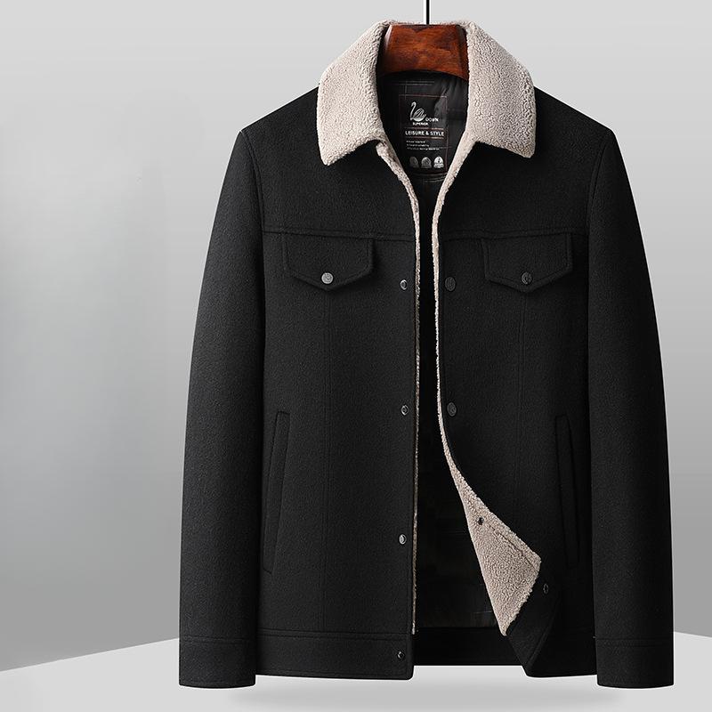 

Мужская шерстяная куртка осень-зима, новая версия с лацканами, белая утиная пуховая подкладка, теплая деловая повседневная куртка Tide 195 чёрный