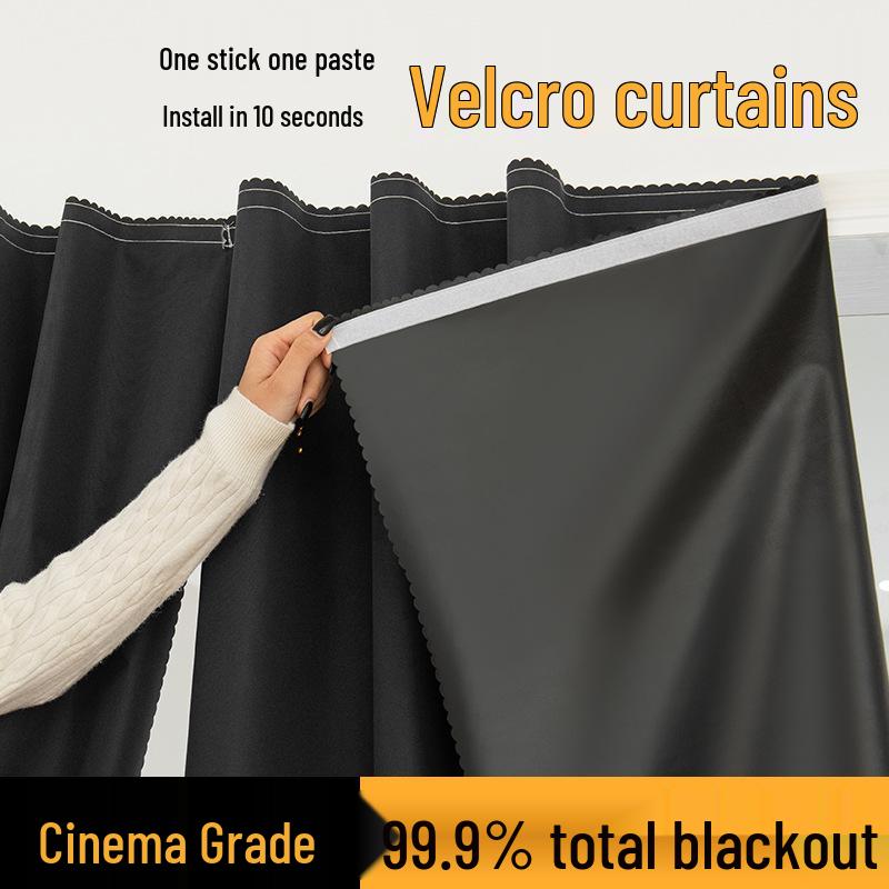 Velcro Blackout No-Drill Curtains: Room Divider, Bay Window & Small Window Self-Adhesive Coverings