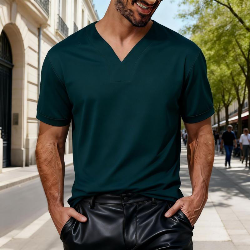 Plus Size Men's Summer Breathable Marathon Simple Casual V-neck Short Sleeves