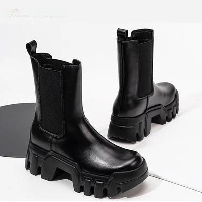 Trendige Chelsea Herrenstiefel High Top Herren Punk Sle Lederstiefel Mann 8cm Erhöhte Digger Boots für Herren