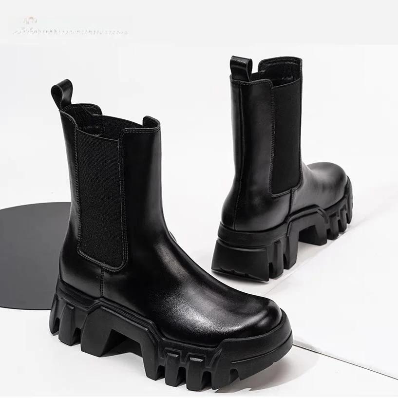 Trendy Chelsea Men's Boots High Top Male Punk Sle Leather Boots Man 8cm Heightened Digger Boots for Men