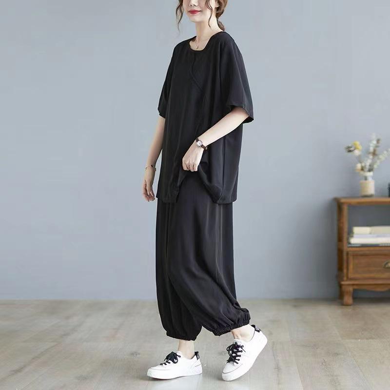 Damen Sommer Anzug für Dick und Schlank Lässiger Sport Zweiteiler Anzug