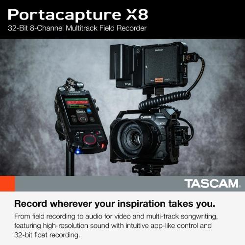 TASCAM Portacapture X8 32-bit Float 192kHz (Hi-Res) 8-Track Portable Recorder with USB Microphone for Podcasts, YouTube, and ASMR