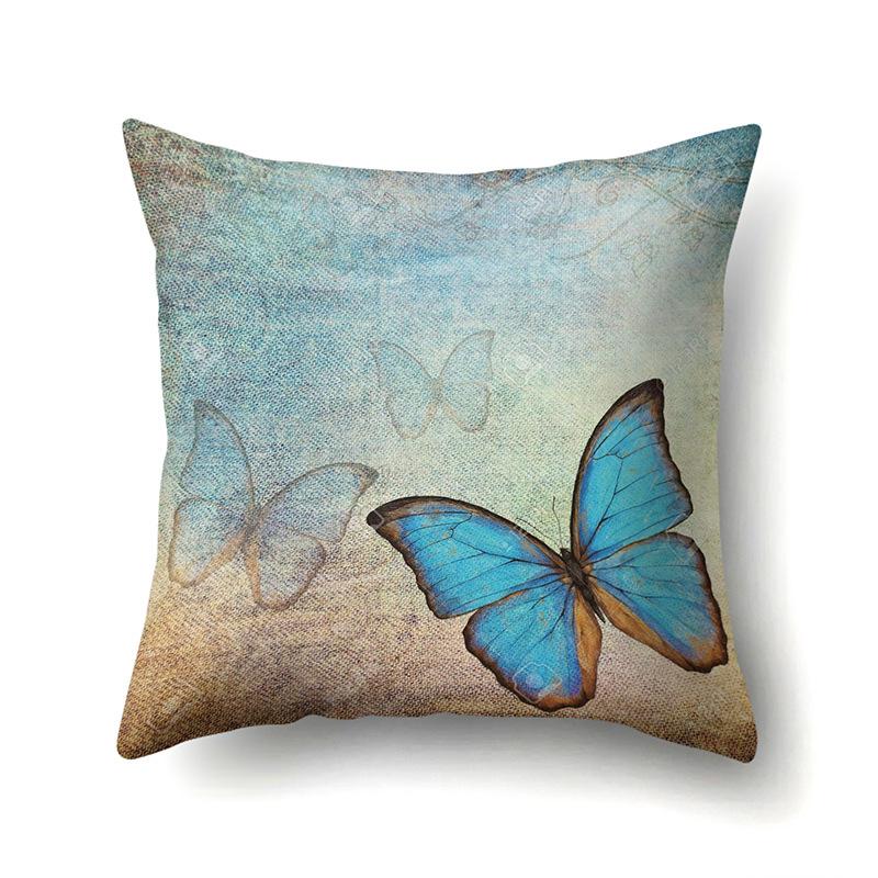Polyester Pillowcase Peach Leather Velvet Decoration Printed Butterfly Pillowcase Waist Cushion Cover Car Cushion Head Cushion Cover