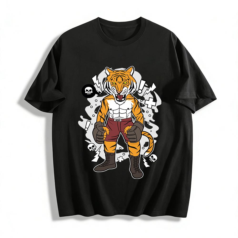 MMA Fighting Tiger Print Trendy Boxing Sports Short Sleeve T-shirt Pure cotton T-shirt XXS