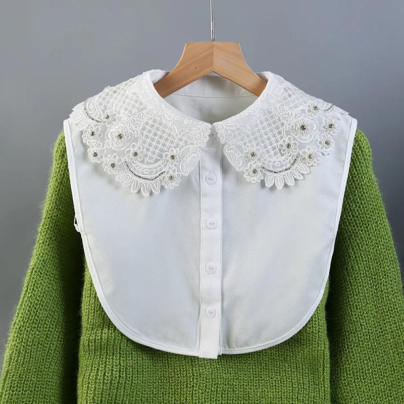 Perfect Match Elegant Handmade Beads Detachable Collars For Women Shirt Blouse Tops Fake False Collar Lapel Half Shirt Blouse Accessories