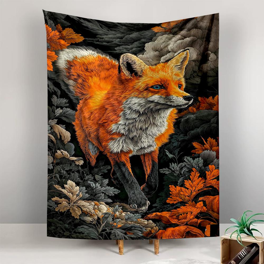 Majestic Orange Fox In Forest-Themed Patterned Tapestry for Bedroom and Living Room Home Decor