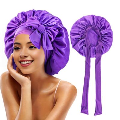 Duschhaube für Damen, Schlafhaube aus Satin, einfarbig, verstellbar, mit Schleife zum Schnüren, wasserdicht, hohe Dichte, Zöpfe für Damen