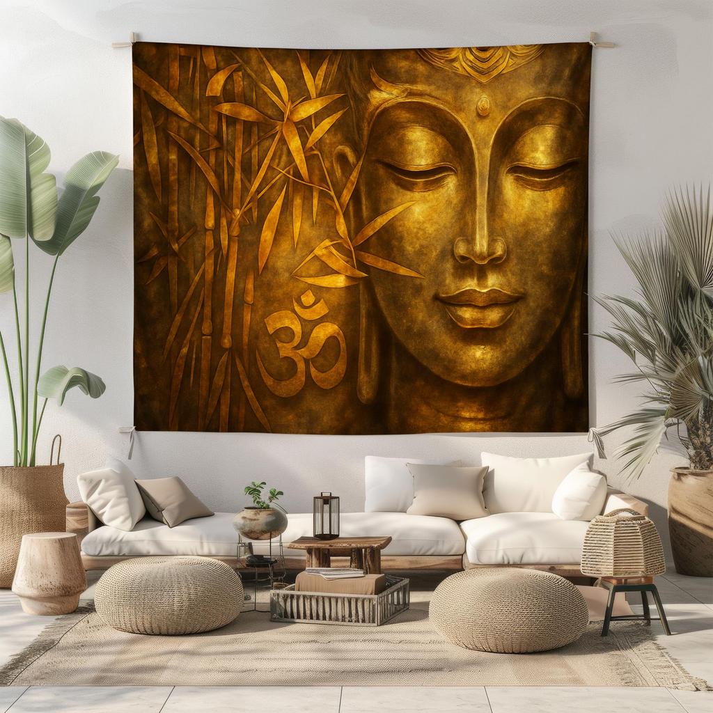 Bamboo Buddha Face Tapestry Single Sided Print Warm Durable Wall Decor Home Living Room Bedroom Calming Vibe Decor Buddhist Gift