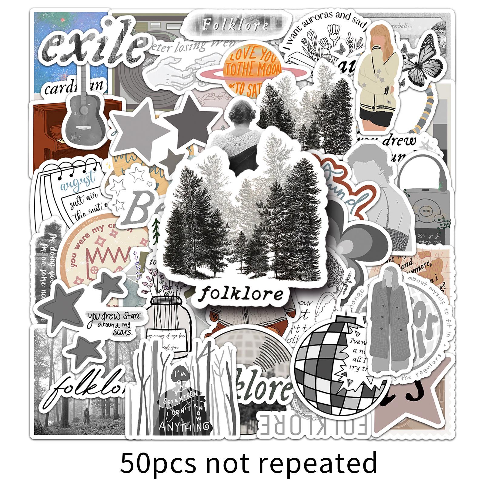 50 Taylor Folklore Stickers - Graffiti-Style Star-Themed Decor for Tablets & Phones