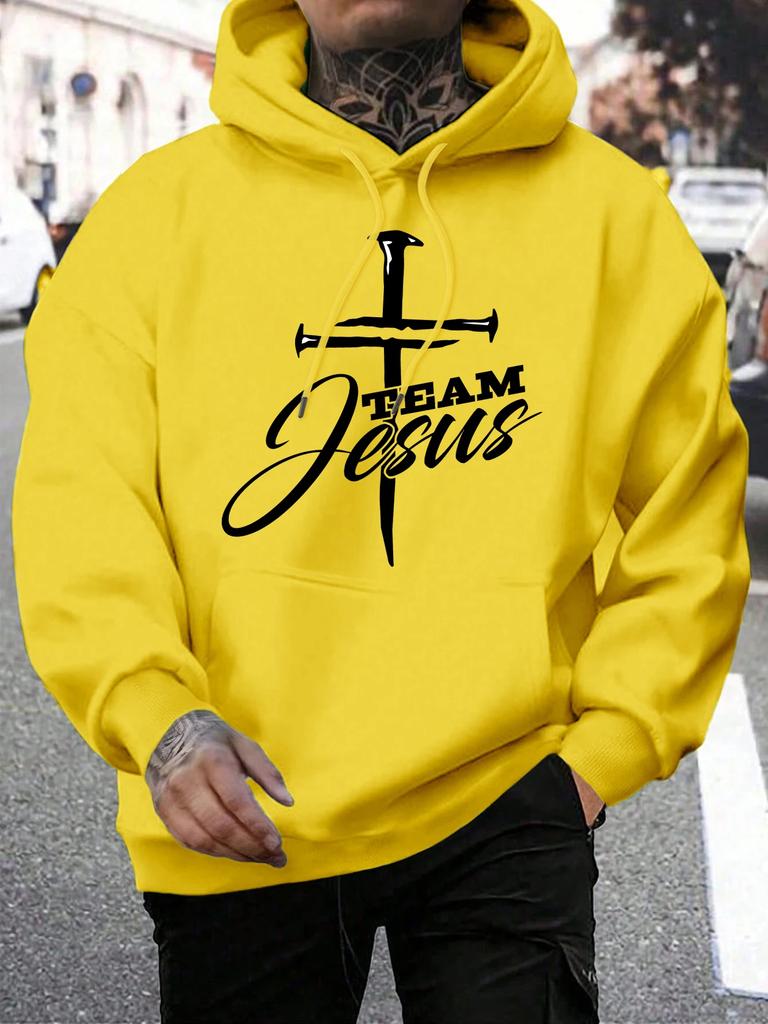 Team Jesus Buchstaben Design Druck Herren Sweatshirt Mode Warm Kapuzenpullover Lässig Tasche Hoodies Herbst Übergröße Streetwear