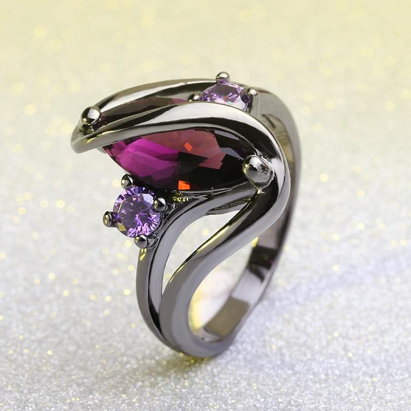 Crystal Purple Genuine Marquise Cut And Black Titanium Ring