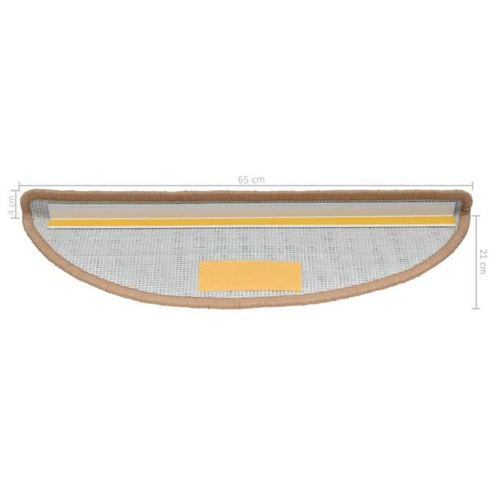 VidaXL Tapis d'escalier 15 pièces 65 x 21 x 4 cm Beige Demi-rond Grand 133902
