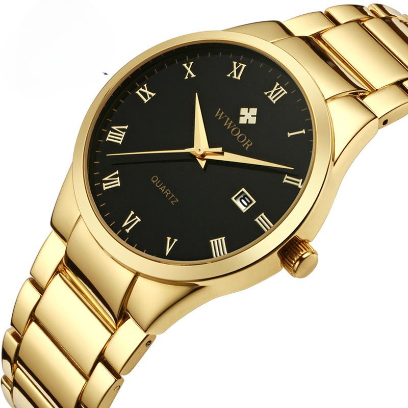 Herren-Quarzuhr mit Stahlarmband, massives Armband, römische Literaluhr