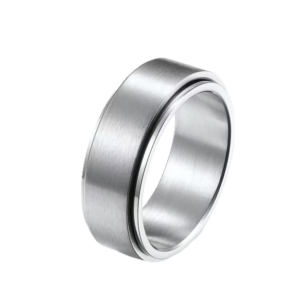 8MM Wide Rotatable Decompression Simple Matte Brushed Men's Hand Ring