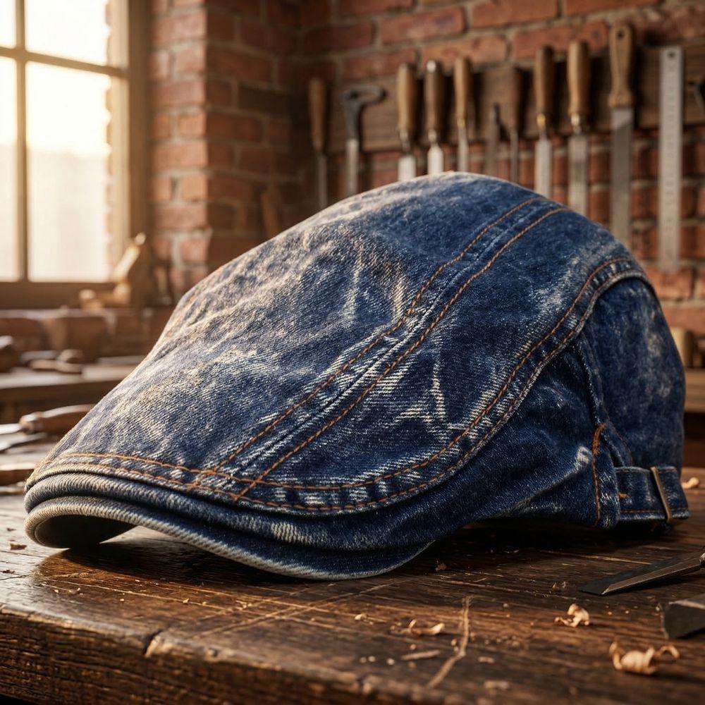 Adjustable Washed Denim Newsboy Caps Retro Flat Cap New Painter Beret  Casual