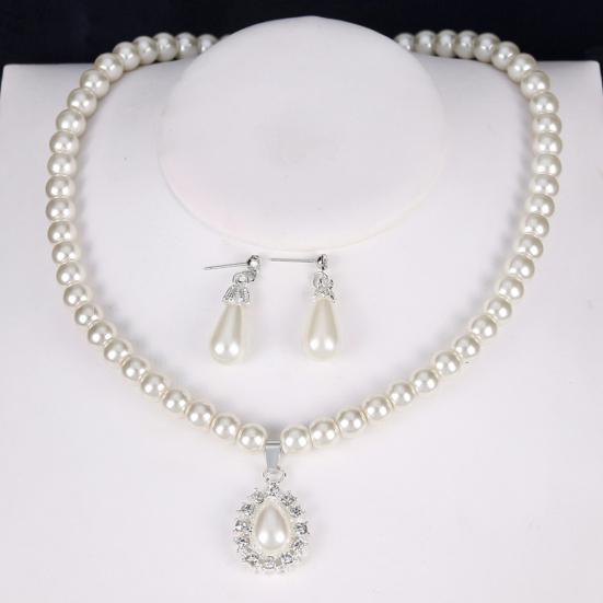 Royal Style Princess Imitation Pearl Teardrop Pendant Elegant Necklace Earrings