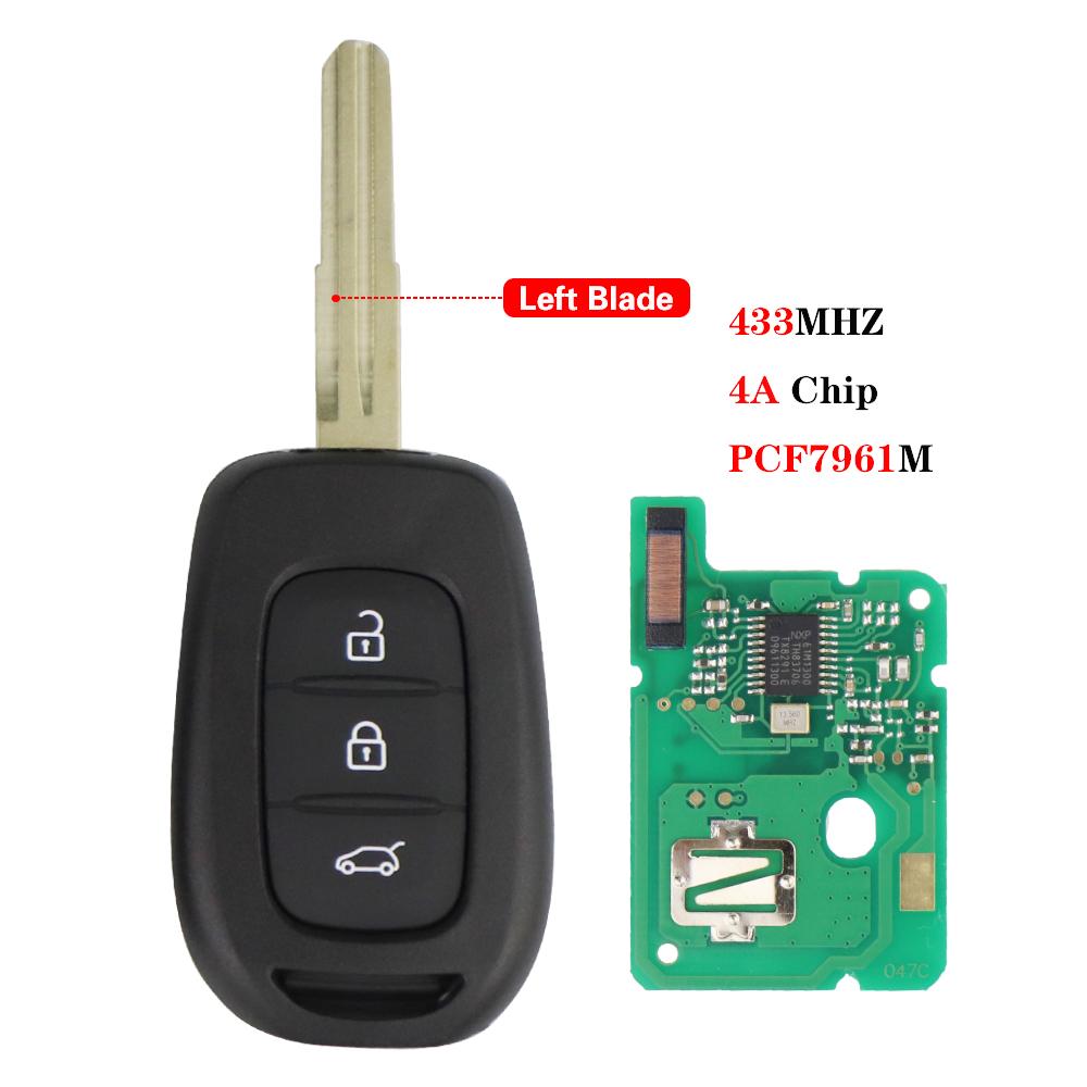 Remote Car Key For Renault Clio 4 Duster Sandero Symbol Kwid Dacia Logan Lodgy Dokker Trafic Master 433MHz 4A Chip No Logo Blade