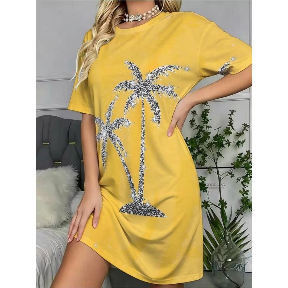 Summer Short Sleeved Dress for Women, Sexy and Elegant Dress, Round Neck Casual Loose Dress