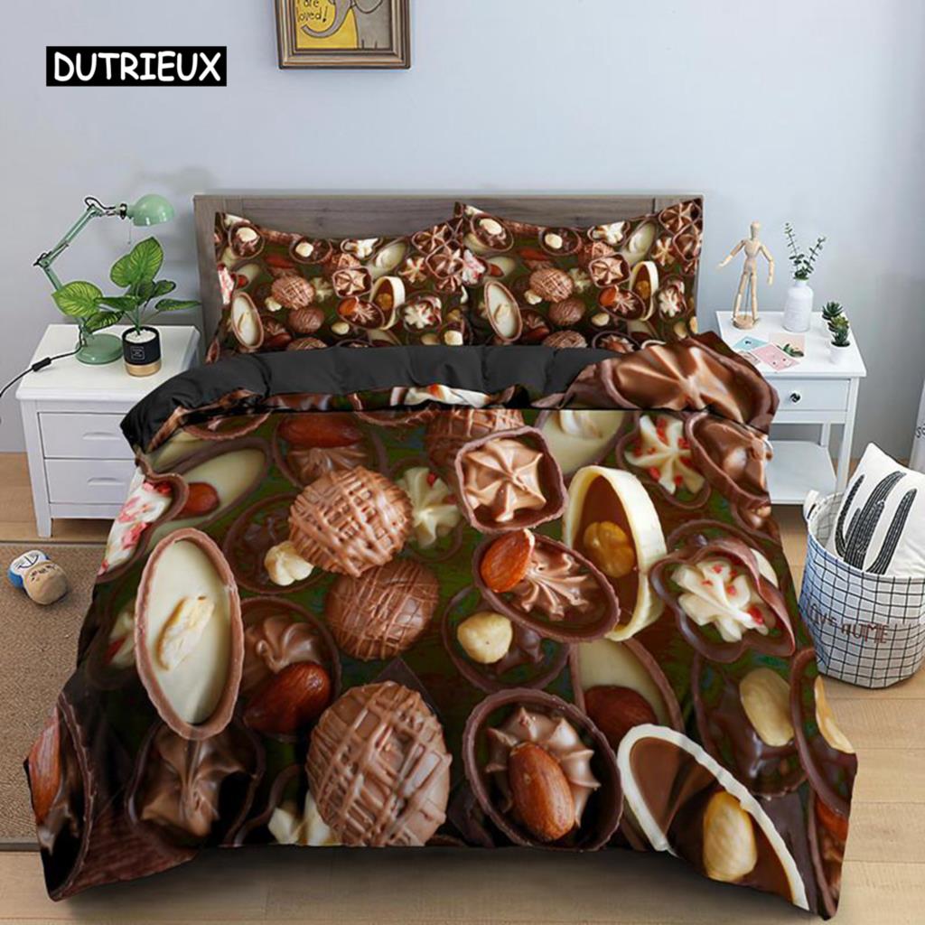 Delicious Chocolate Dessert Duvet Cover Set for Kids Girls Soft Polyester Bedding Double Queen King Size