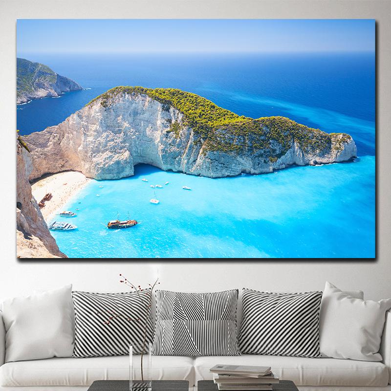 Zakynthos Island Greece Landscape Canvas Painting Navagio Beach Seascape Ocean Posters and Prints Wall Art Wall Decor Cuadros