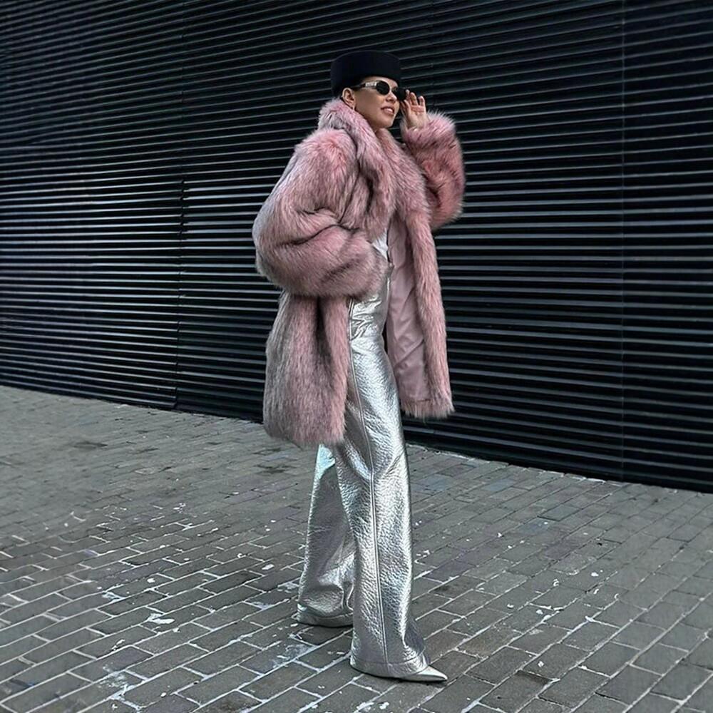 Supply winter European and American imitation fur coat women's medium and long elegant fox fur coat cardigan