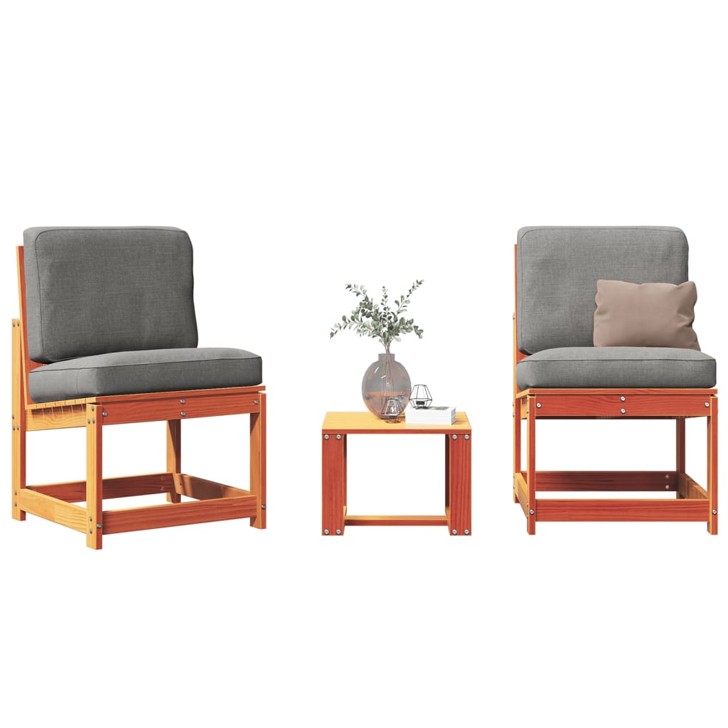 3 Piece Garden Lounge Set Wax Brown Solid Pine Wood