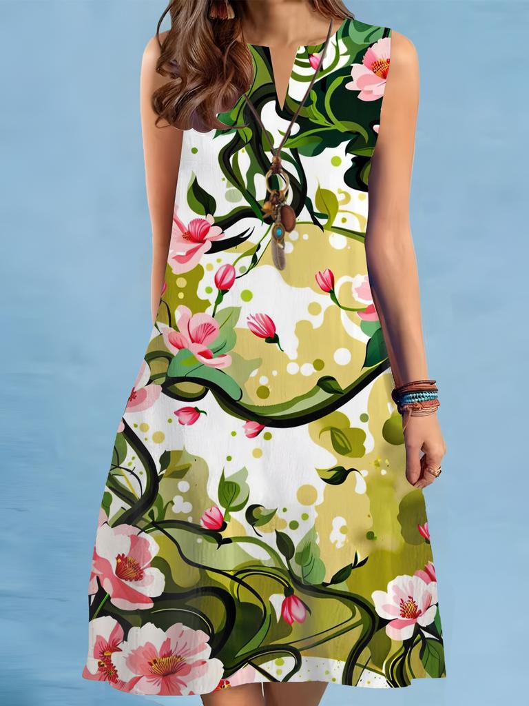 Summer Beach Floral Print Dress For Women Casual Sexy Sleeveless V-neck Loose Mini Dress Elegant Woman Short Dress Vestidos