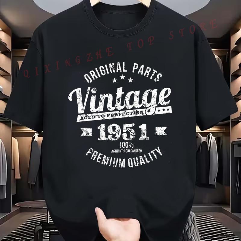 VintageYear74thBirthday1951MensTShirtBlack  Vintage Style Pattern Mens And Womens Casual Comfort Short Sleeve Top Tees