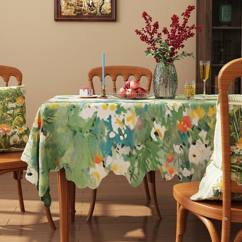 Vintage Romantic Oil Painting Style Tablecloth Waterproof Fabric Country Style Jacquard Cover For Dining Table Tea Table