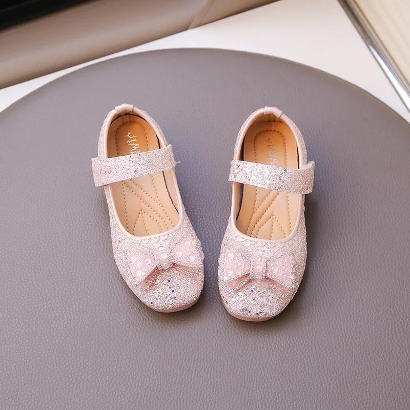 

Girls Flat Shoes Shiny Sequins Sweet Bows Kids Princess Shoes for Wedding Party New Children Dance Shoes Elegant Sweet Soft 26 розовый