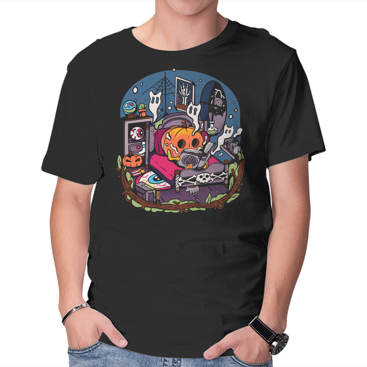 Unisex Crew Neck T-Shirt Halloween In Solitude Graphic Short Sleeve Casual Tee XS
