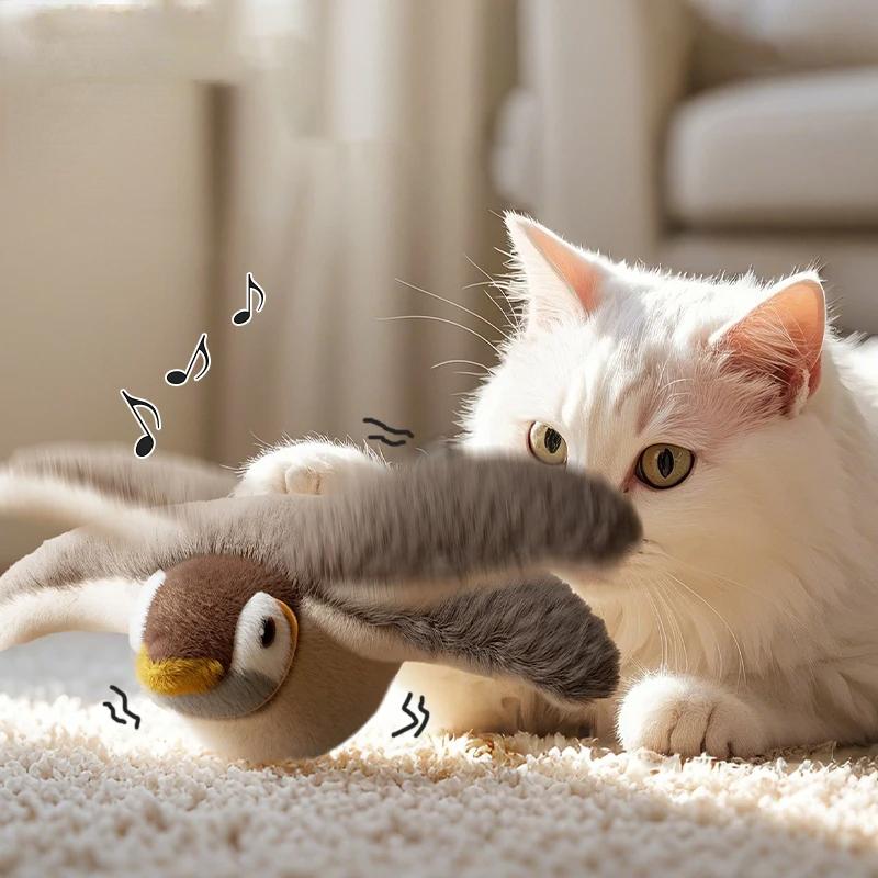 Flying Bird Cat Toy Interactive Cat Toys Rechargeable Chirping Flapping Bird(no Flying) Can Add Catnip Touch Activated Plush Toy
