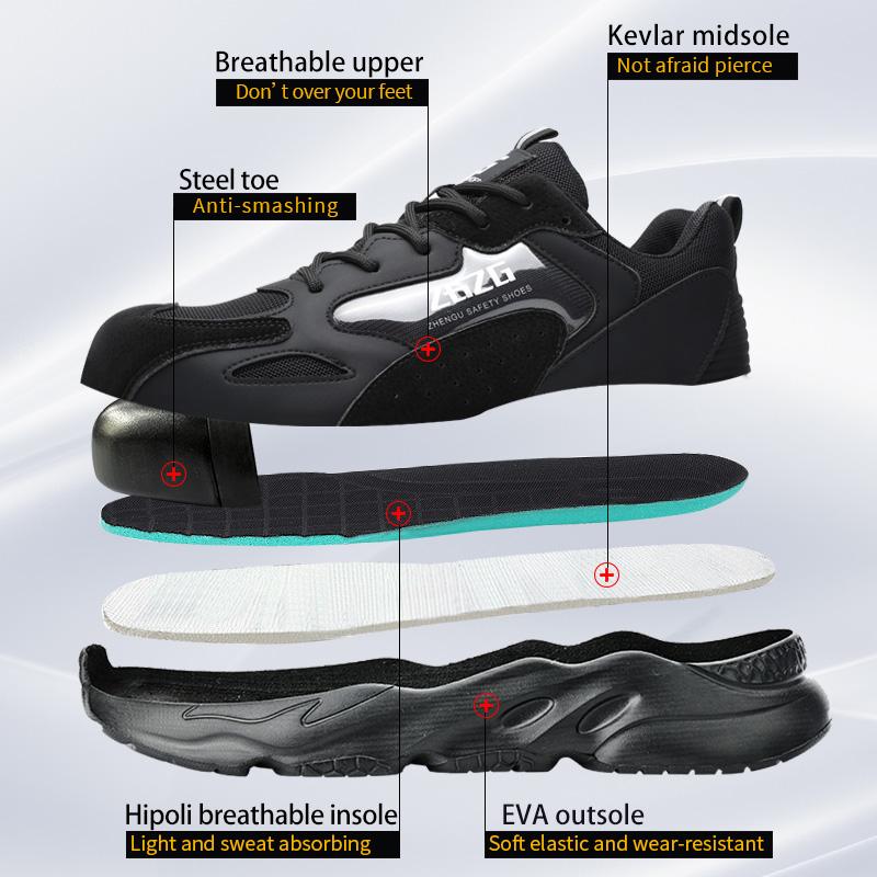 New Black Work Safety Shoes Anti-smash Anti puncture Work Sneakers Steel toe shoes Lightweight comfort Protection Shoes Security