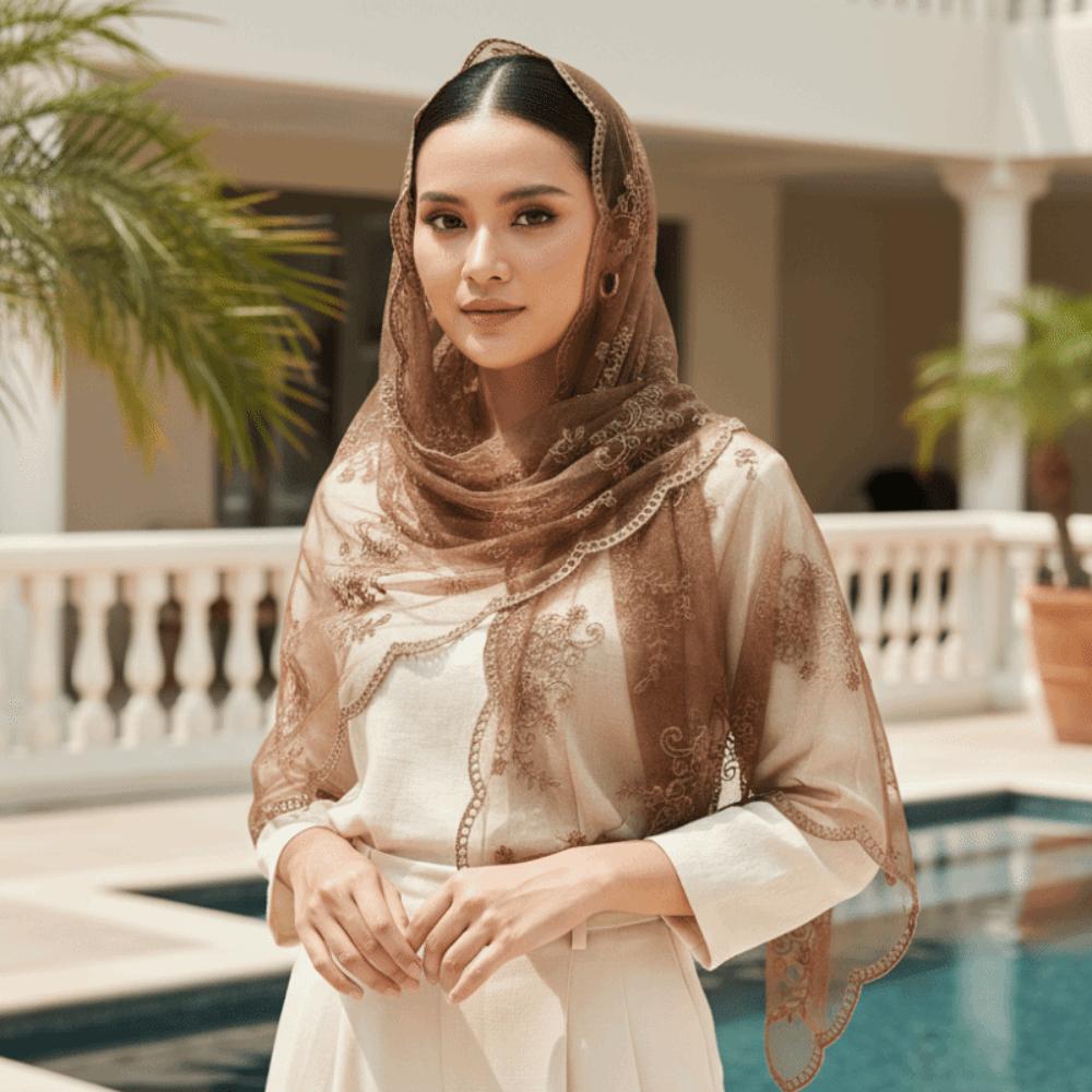 Breathable Floral Headwrap Lightweight Long Lace Scarf Mesh Stole Summer Hijab Travel Photoshoot