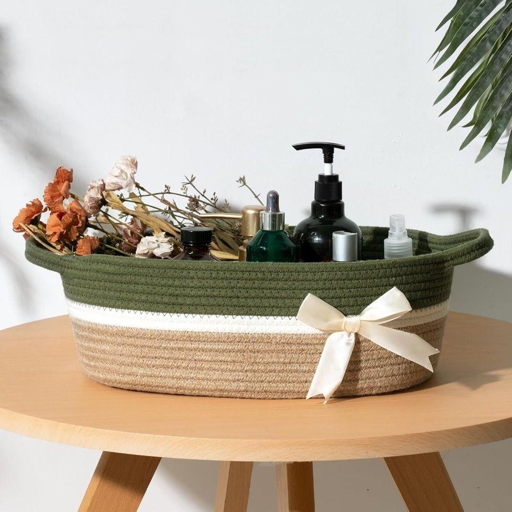Large Capacity Woven Storage Basket Space Saving Snack Basket Cosmetic Storage Basket Makeup
