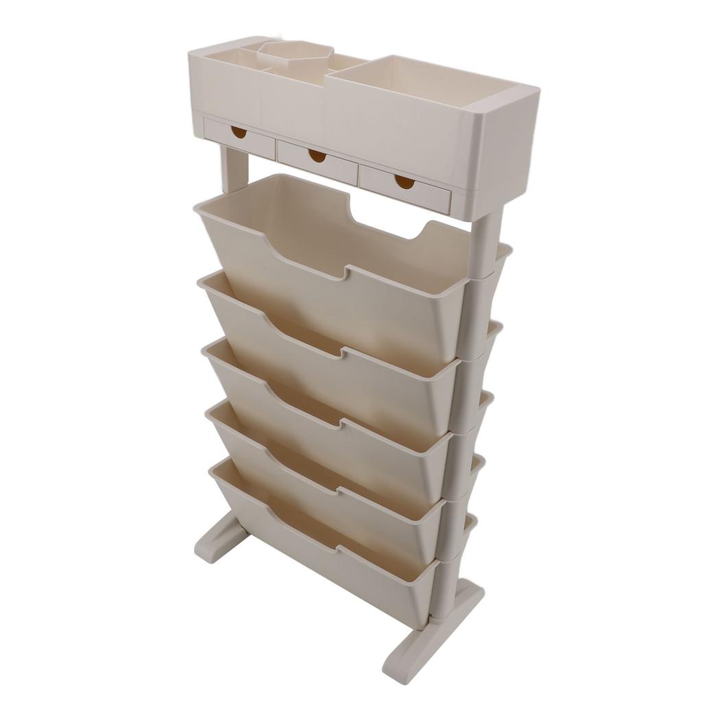 Bej Beyaz Kitaplık Plastik Kitaplık Dar Kitap Depolama Kullanışlı Sergileme Rafları Oturma Odası İçin