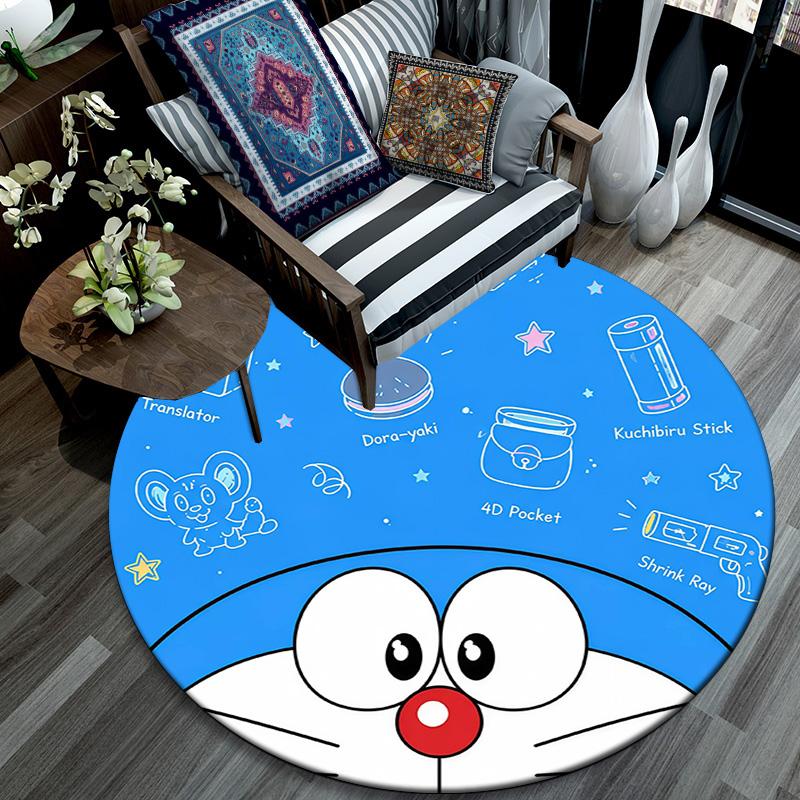 Doraemon Round Area Rug,Carpet Rug for Living Room Bedroom Sofa Playroom Decor,Non-slip Floor Mat