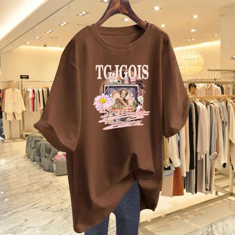 New printed cotton short-sleeved crew neck t-shirt summer new loose casual top bottoming shirt