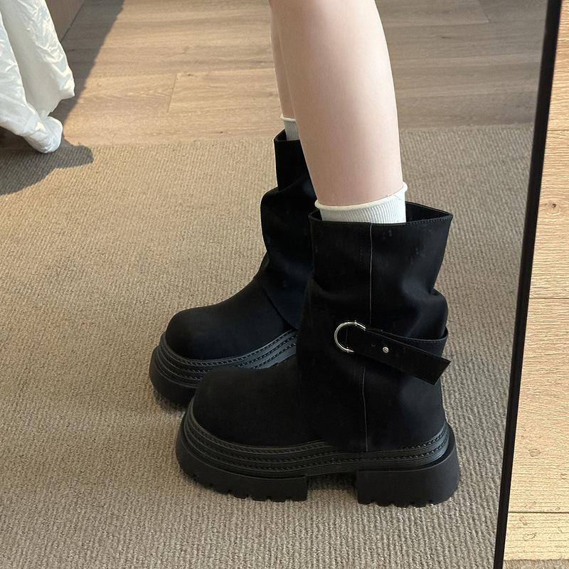 

Популярные ботинки-брюки интернет-знаменитости женские 2025 новые тонкие ботинки Мартин ретро мода толстый каблук жареные уличные ботинки Майяр 40 чёрный