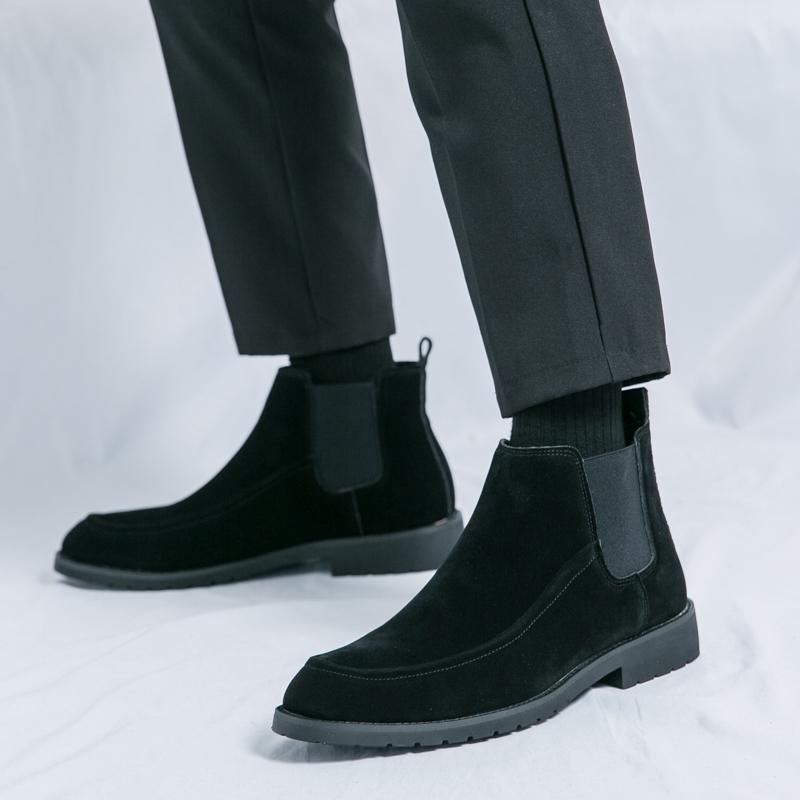 Fashion High End Brand Men's Chelsea Boots Thick Soled High Top Formal Shoes Versatile for Banquets Commuting Men's Leather Casual Shoes