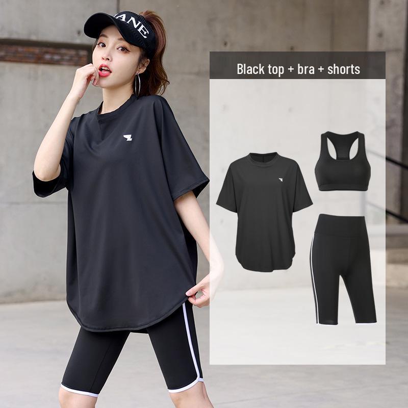 Women's Plus Size Yoga Set: Loose Short Sleeve T-Shirt & Gym Shorts