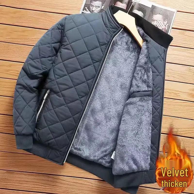 Men's Thick Velvet Winter Jacket - Loose Fit, Warm Cotton Coat for Middle-Aged & Elderly