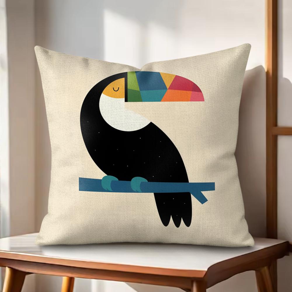 

AAndy Rainbow Toucan Cushion Cover Natural Linen Organic Fabric DoubleSided Printing Couch Pillow Covers Home Decor Gift 30cmx30cm