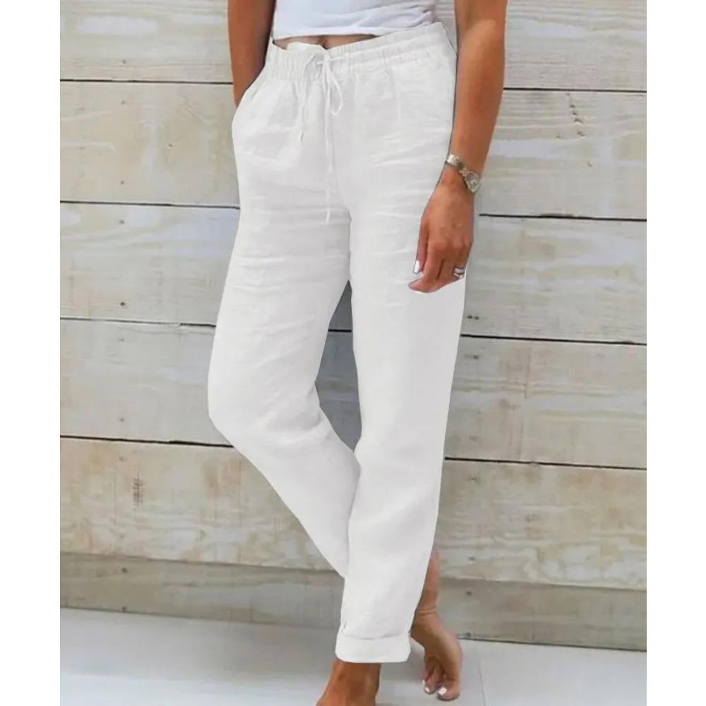 Women Solid Color Women Pants Pocket Linen Summer Pants for Women High Waist Elastic Trousers Streetwear Solid Female Clothes