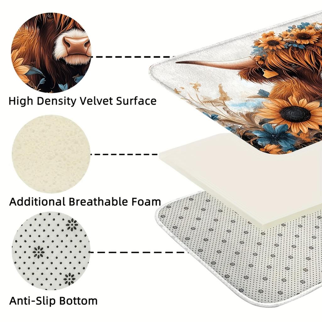 1Pcs Cow Pattern Floor Mat Modern Kitchen polyester Rug, Non-Slip Colorful Indoor Carpet, For Home Bathroom Bedroom Living Room Decor