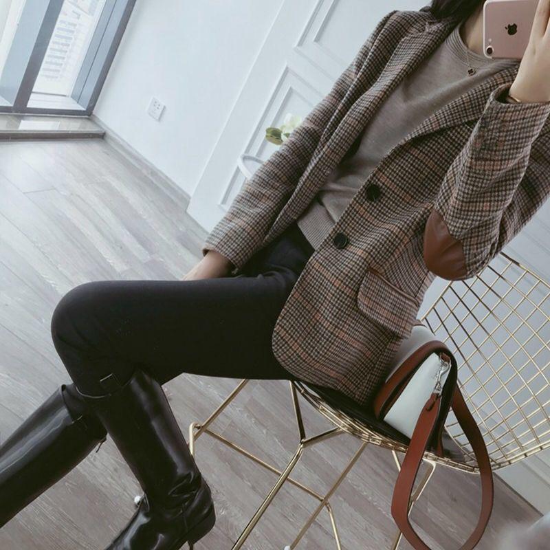 2024 Spring/Autumn Women's Plus Size Retro Plaid Wool Blazer – Short Korean Style Suit