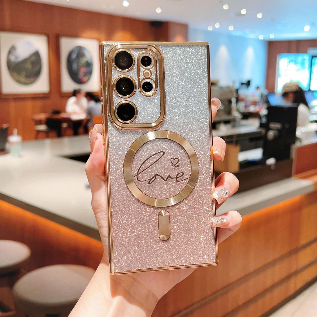 Electroplated magnetic suction love glitter mobile phone case is suitable for Samsung S25ULTRA lens film S24 S25 S23FE