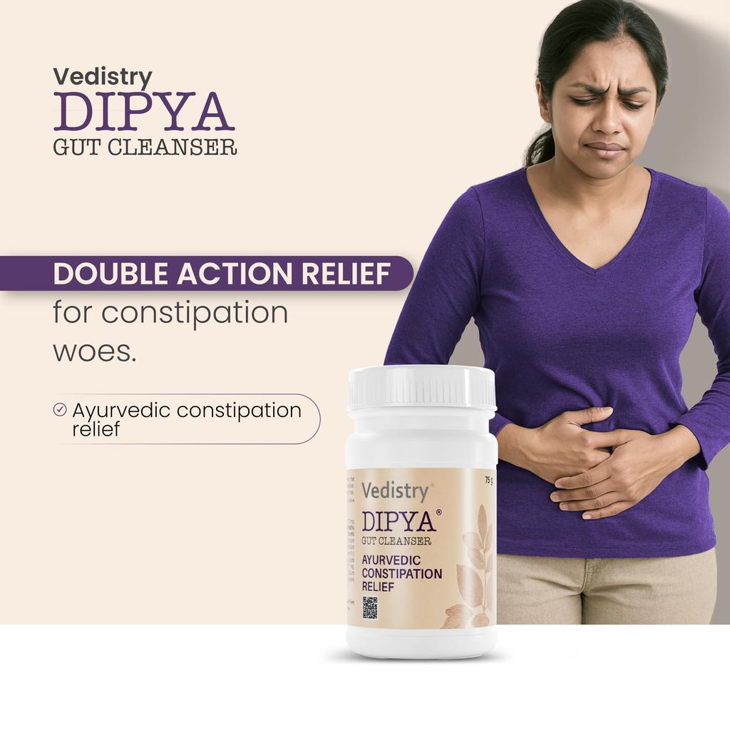 Vedistry Dipya Ayurvedic Gut Cleanser with Amalaki, Shunthi, Isabgol & Jeerak for Natural Constipation Relief | Relieves Constipation, Gas, Acidi